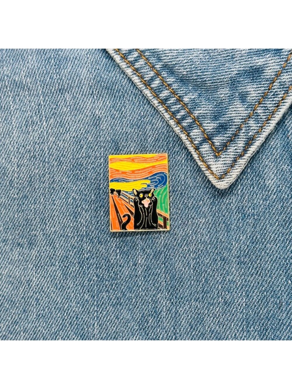⭐Enamel Lapel Pins Oz Scream black Cat Cute Black Cat Van Gogh Art Brooch New